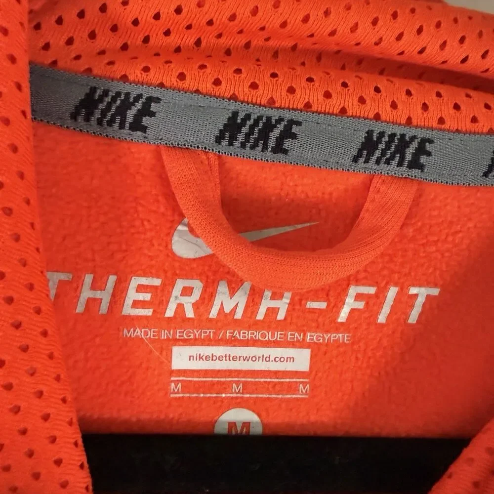 Nike Therma Fit Hoodie Men's Medium Orange Drawstring Pullover Fleece Lined